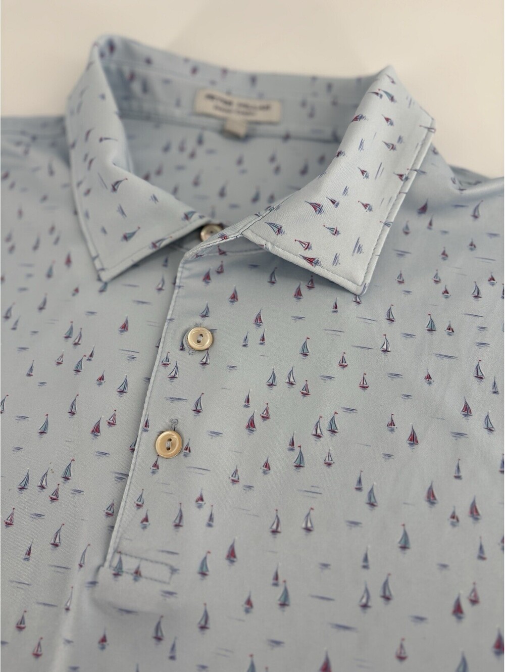 Peter Millar Summer Comfort Golf Polo Men's XL Light Blue Sailboat Print